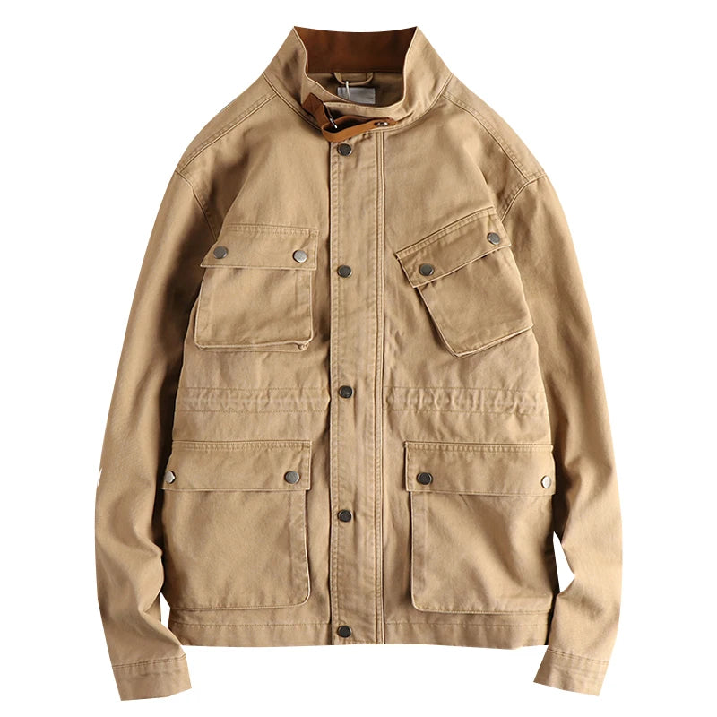 2025 Herfst en Winter Nieuwe Amerikaanse Retro Geweven M65 Cargo Jas Heren 100% Katoen Gewassen Losse Stoere Guy Outdoor Jachtjas