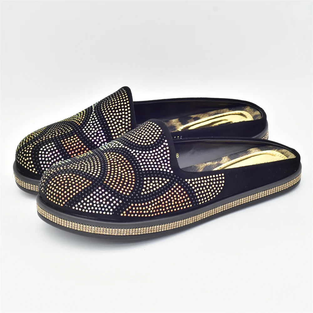 Fashion Women Mules Half Closed Slippers for Female Shoe Bling Rhinestone Sparkly Light Comfy Walking Shoe