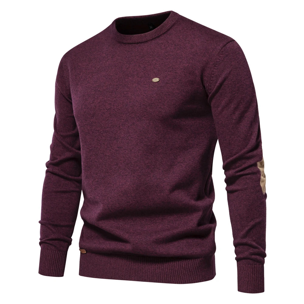 Men's Autumn Cotton Sweater O-Neck Patchwork Sleeve Pullovers Solid Colour Warm Winter Sweaters For Men