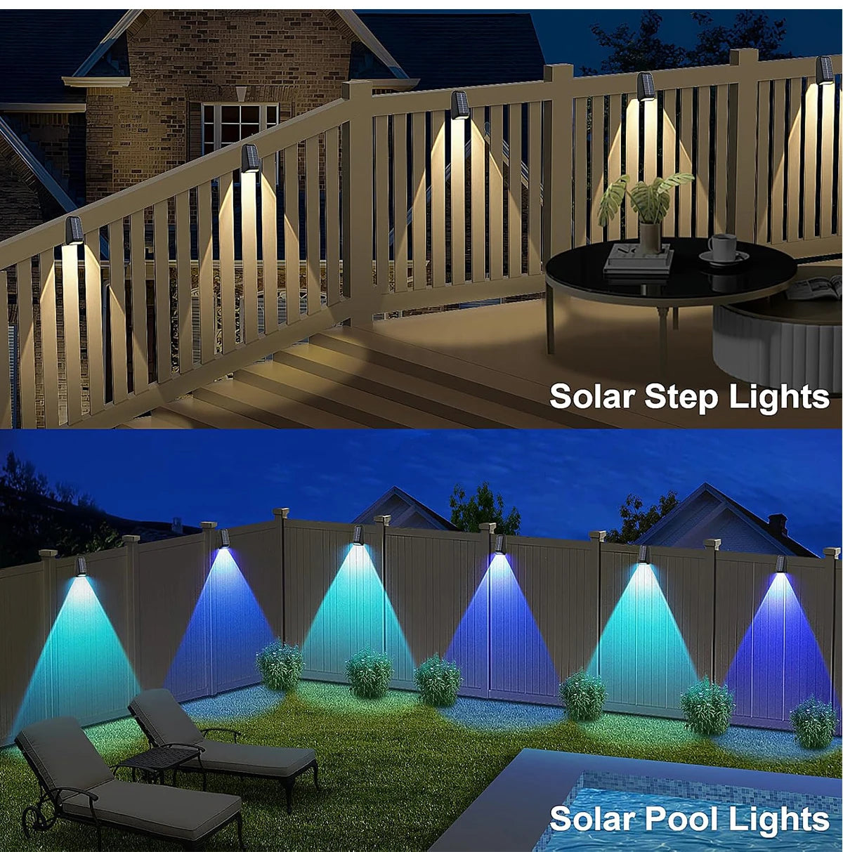 Solar Fence Lights Outdoor Waterproof Solar Deck Lights with Warm White RGB LED Spot Lens Decorative Solar Powered Wall Lights