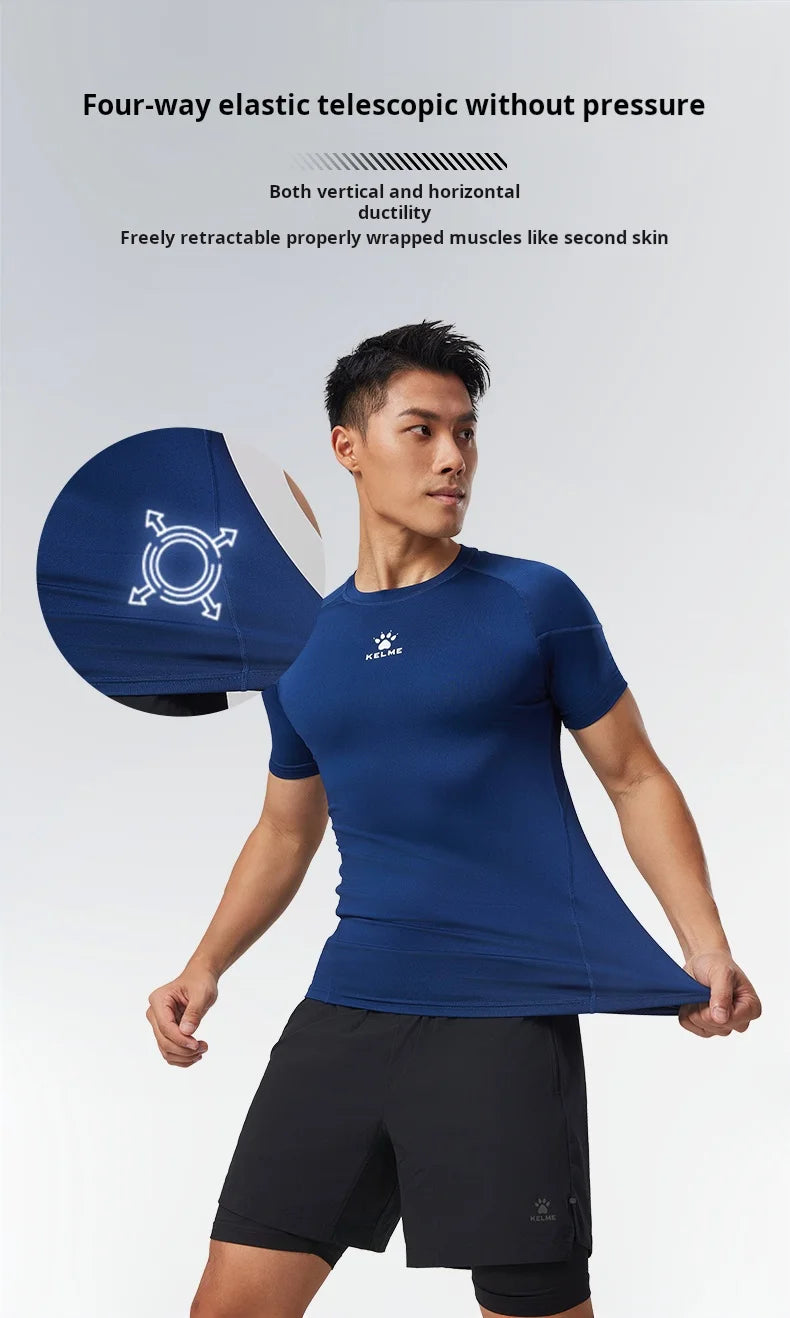Fitness T-shirt Men's High Elasticity Breathable Tight Clothes Round Neck Basketball Running Training Short Sleeves