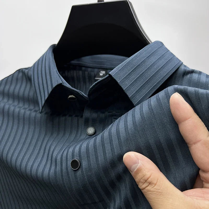 Men's Ice Silk Summer Polo Shirt, Lapel, Hollow, Short-Sleeved, Breathable, Business Fashion T-Shirt, Male Brand Clothing