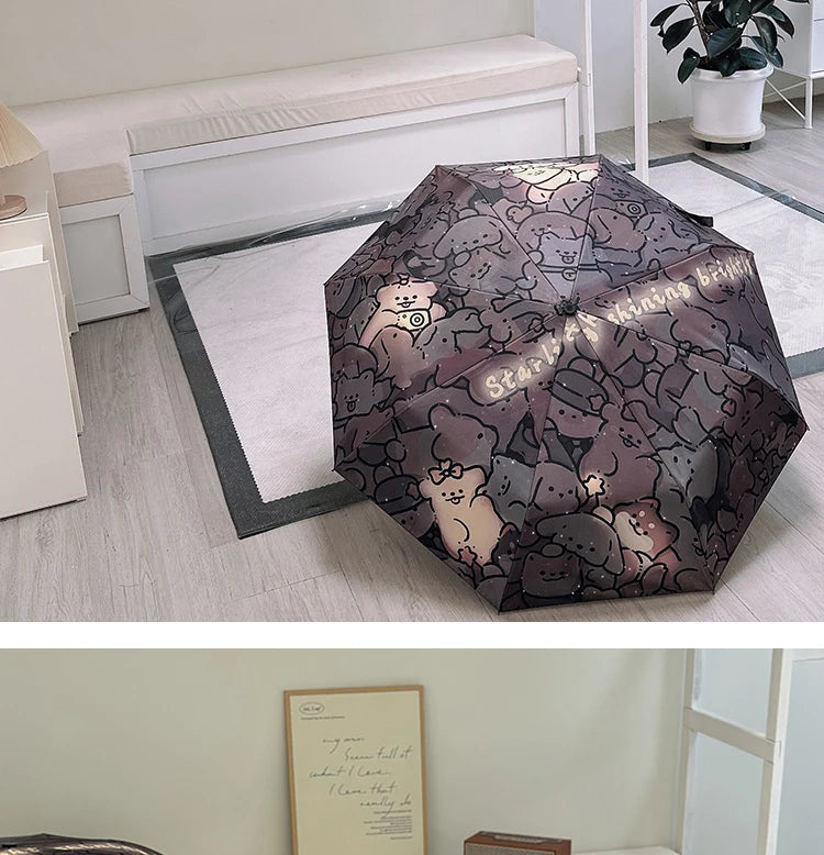 Automatic Fold Umbrella with Shiny Puppy Design | All-Weather UV Sunshade | High - End Ins Style for Women