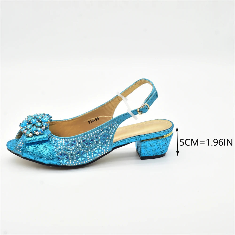 Matching Nigerian Party Shoes and Bags for Ladies Elegant Heeled Shoes for Women Rhinestone African Bag and Shoe Set