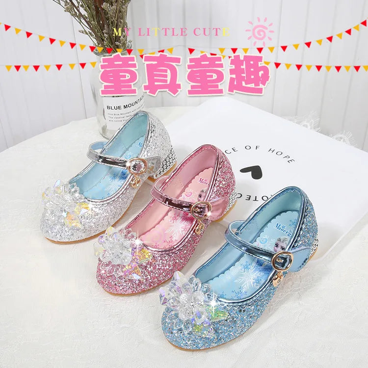 Fashion Elsa Princess Girl Shoes Frozen Cartoon Dress Shoes For Girls Fashion Party Shoes With High Heels Christmas Gifts
