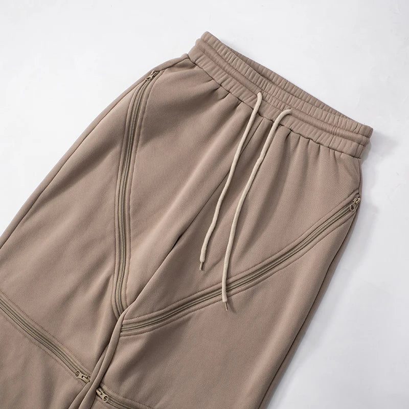 Zip Hollow Pants Street Fashion Trend Casual Sportief Effen Chic Devise Onregelmatig Basic Hipster Wijde Broeken Voor Vrouwen