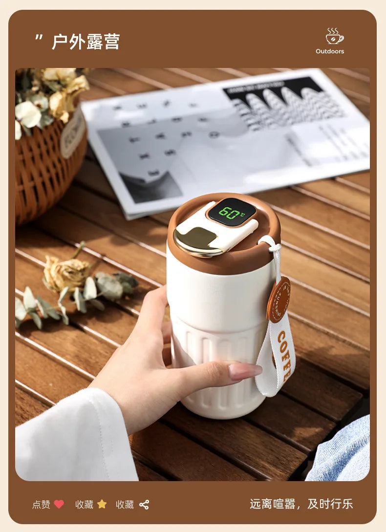 316 SS Smart Vacuum Insulated Thermos Flask - 24/12Hr Hot/Cold Retention, Leakproof, Minimalist Design, Travel Coffee Mug for