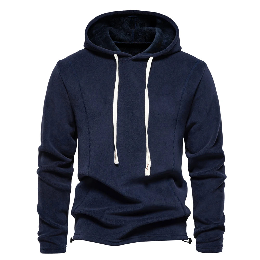 Heren winter effen fleece hoodie van hoge kwaliteit warme casual trekkoord hoed sweatshirt zachte shell hoodies voor heren
