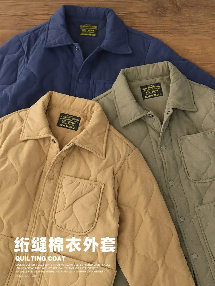 Winter Nieuwe Amerikaanse Retro Lange Mouw Revers Katoenen Gevoerde Cargo Jas Heren Eenvoudige Dikke Binnenvoering Casual Multi-pocket Jas