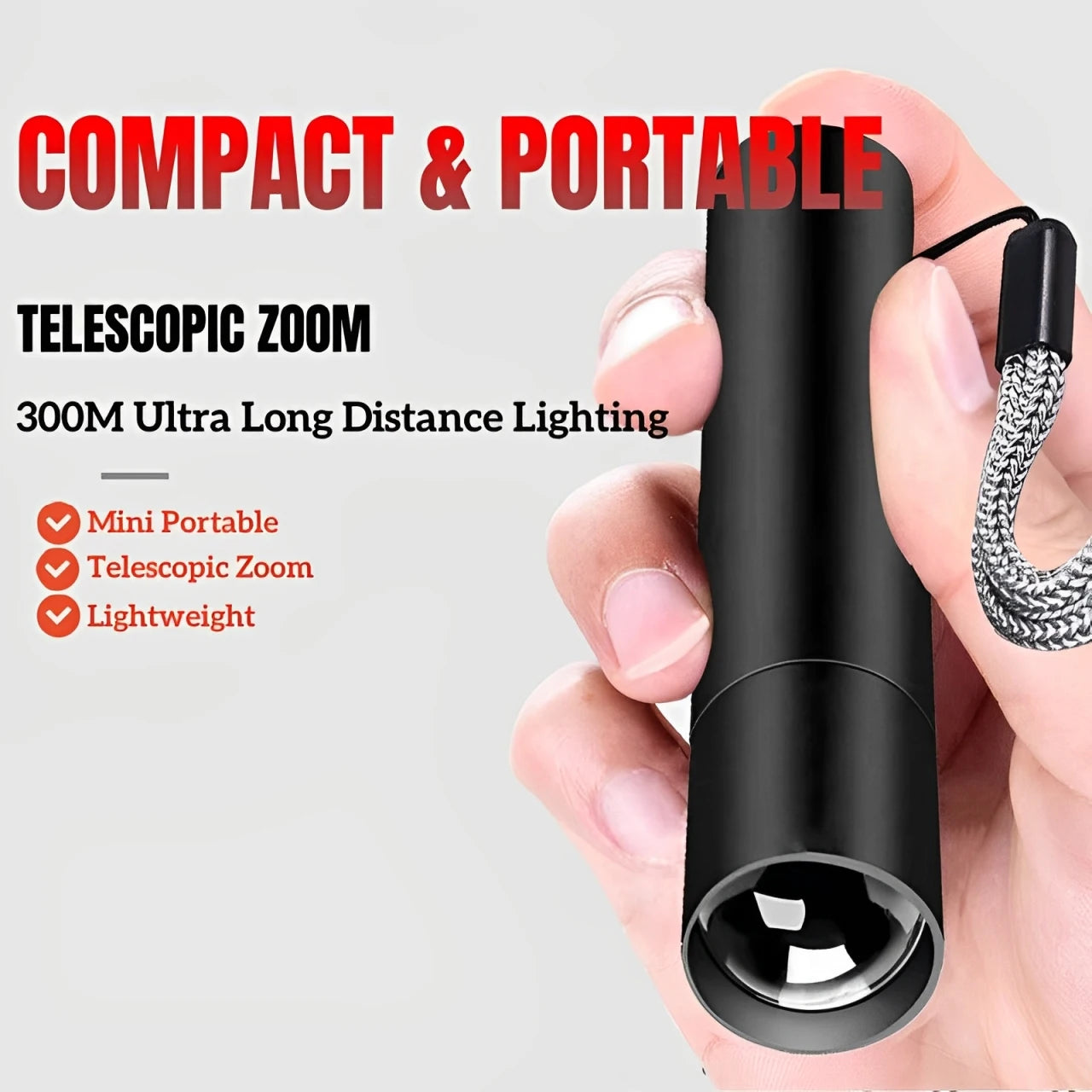 Mini Rechargable LED Flashlight Three Light Mode Waterproof Telescopic Powerful Flash Lights Outdoor Zoom Portable Torch