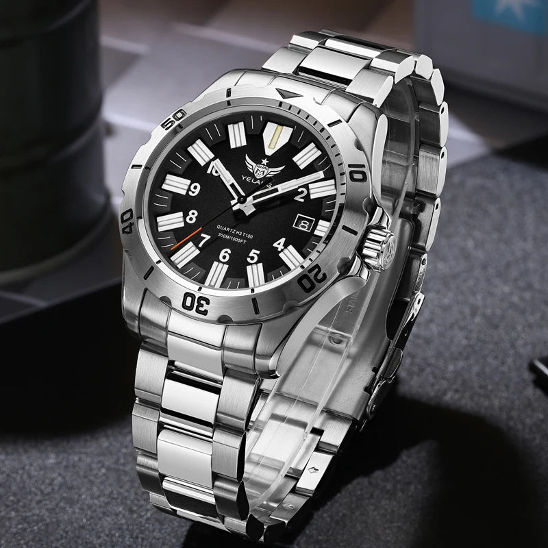 YELANG  V1036S 42mm Men Quartz Watch Luminous 10 Years Lithium swiss RONDA 715-Li Movement 30ATM 300m Waterproof Military Style