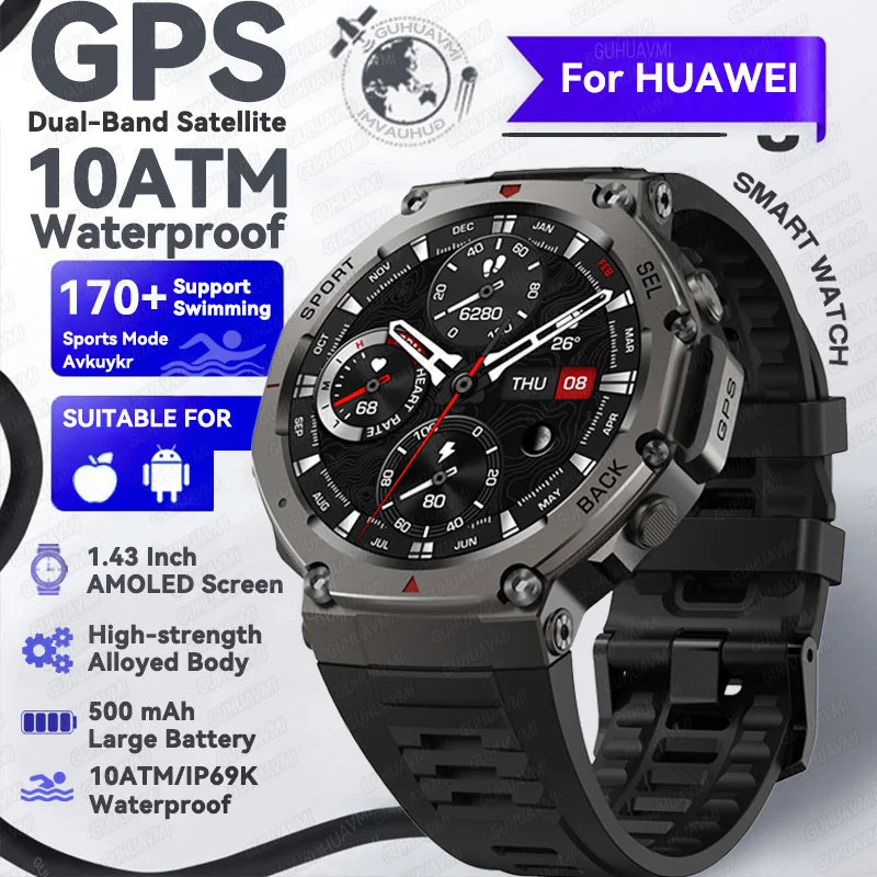 2025 Precise GPS Smart Watch 10ATM Waterdicht Ingebouwde Dual-Band GNSS Kompas Militaire Sport Smartwatch Voor Mannen - Compatibel met Xiaomi IOS