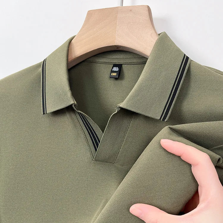 Men's Summer Hot Selling Seagull Collar Short-Sleeved Polo, High-Grade Quality Slim Fit Business Casual Short-Sleeved T-Shirt