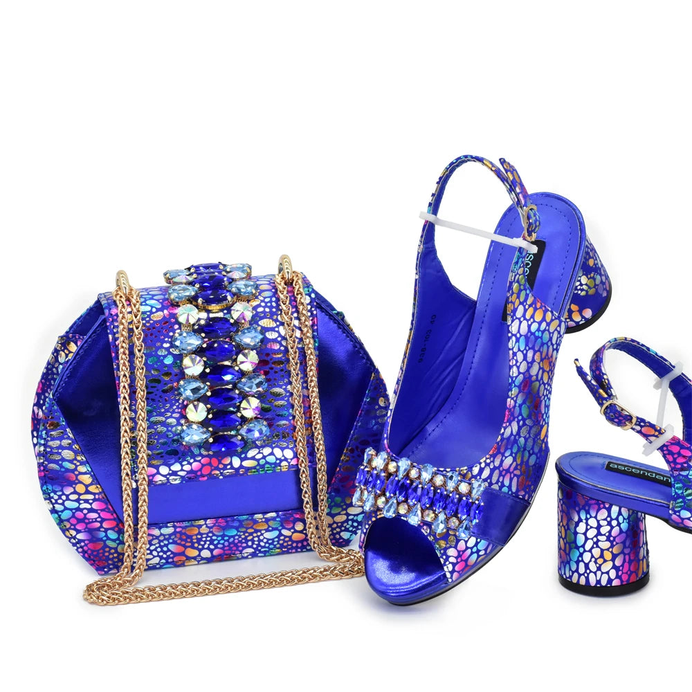 2025 Women Party Italian-Nigerian Shoe and Bag Set Decorated with Rhinestone Suitable for Wedding