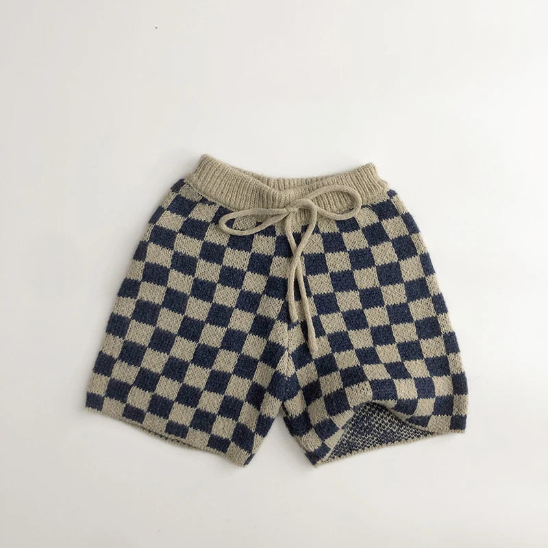 Kids Clothes Set Plaid Sweaters And Shorts 2PCS Set Boys Knit Suit Girls Sweater Suit For Children 1-6Y Unisex