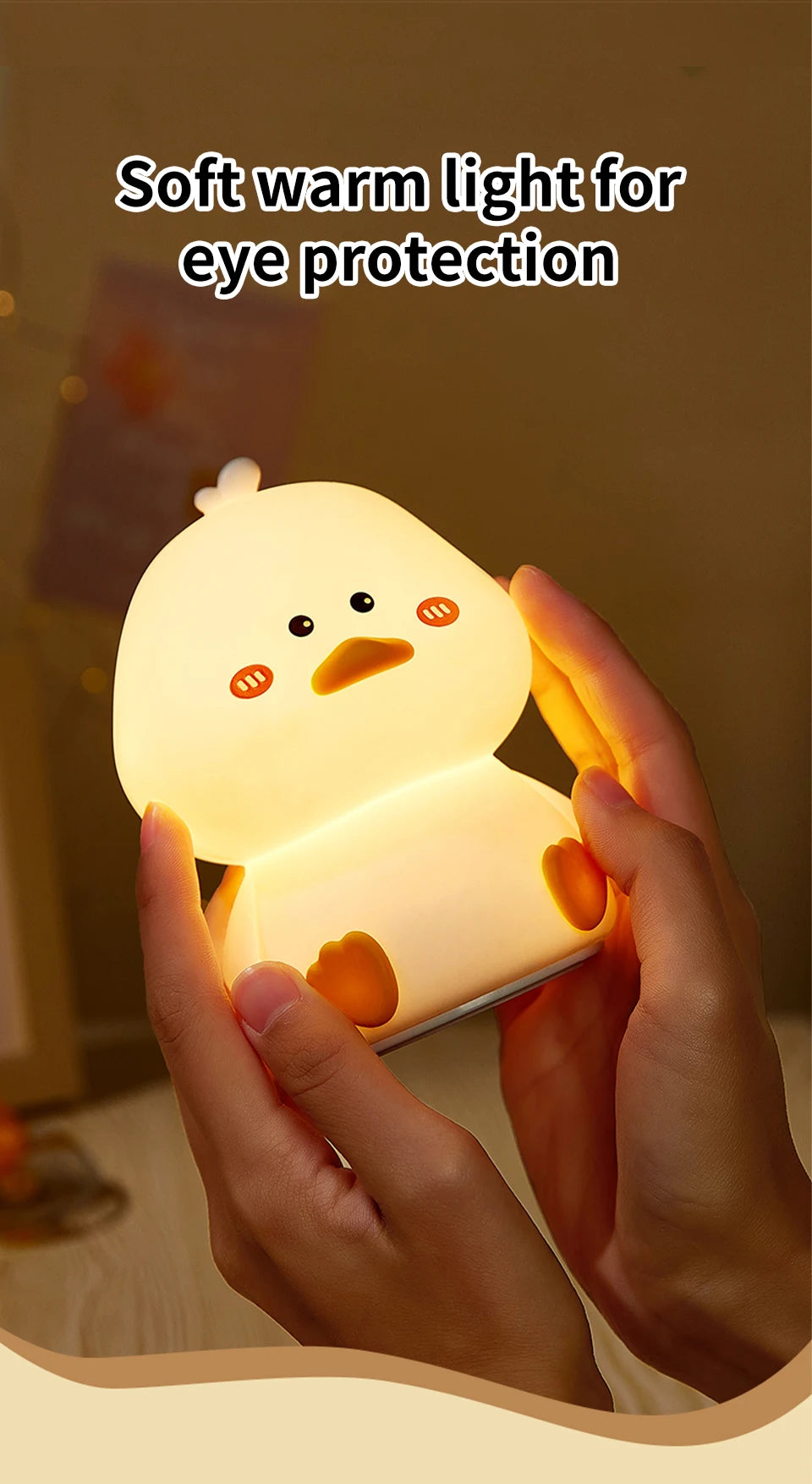 Rechargeable LED Night Light Cartoon Cute Duck Patting Silicone Lamp Bedroom Decor Sleeping Mood Light Children Gift Nightlight