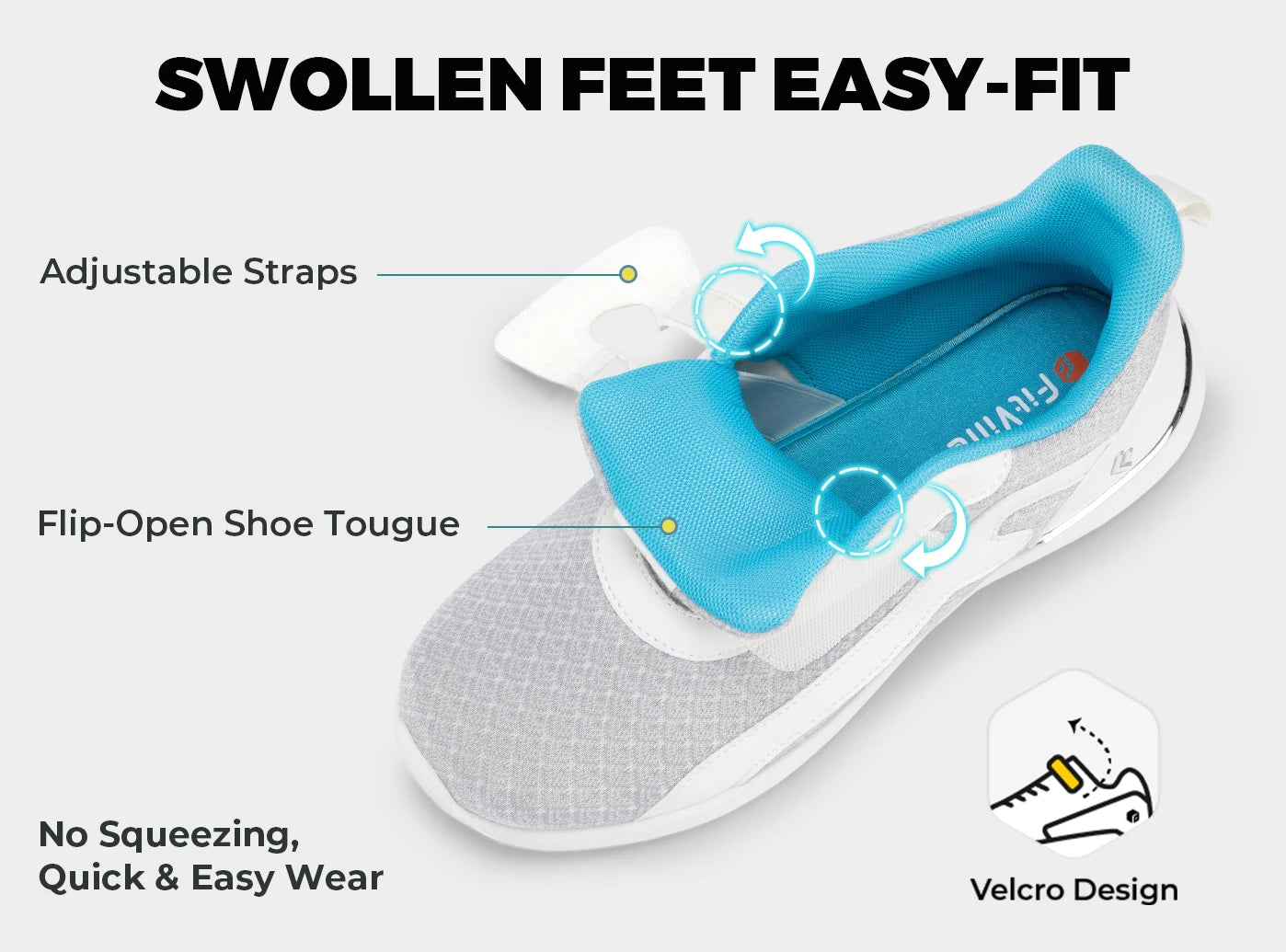 Dames sneakers met brede wandelschoenen, lichtgewicht, ademend en verstelbaar voor dikke voeten met ondersteuning van de voetboog