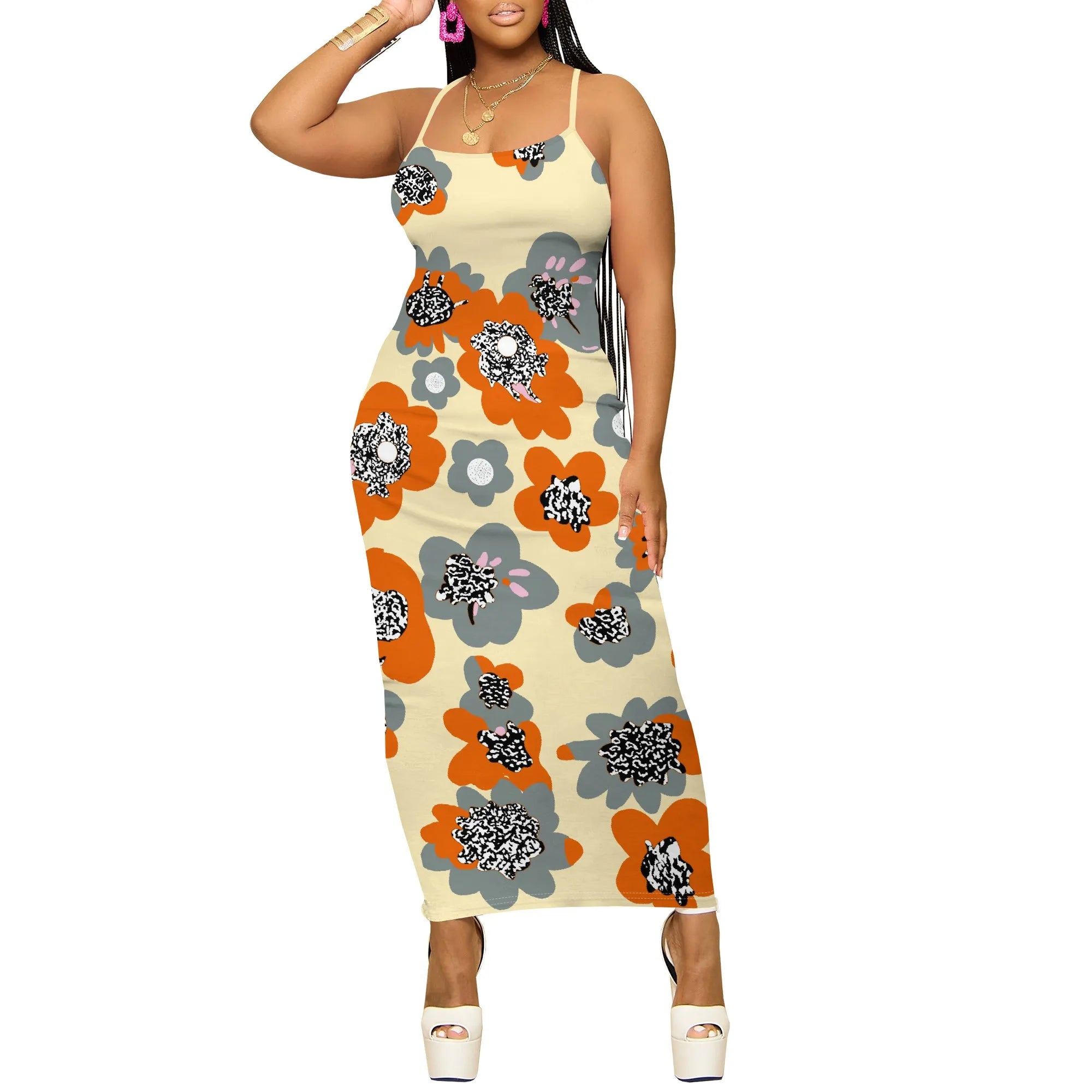 Abstract Geometric Print Spaghetti Strap Maxi Dress Sleeveless Summer Holiday Long Dress