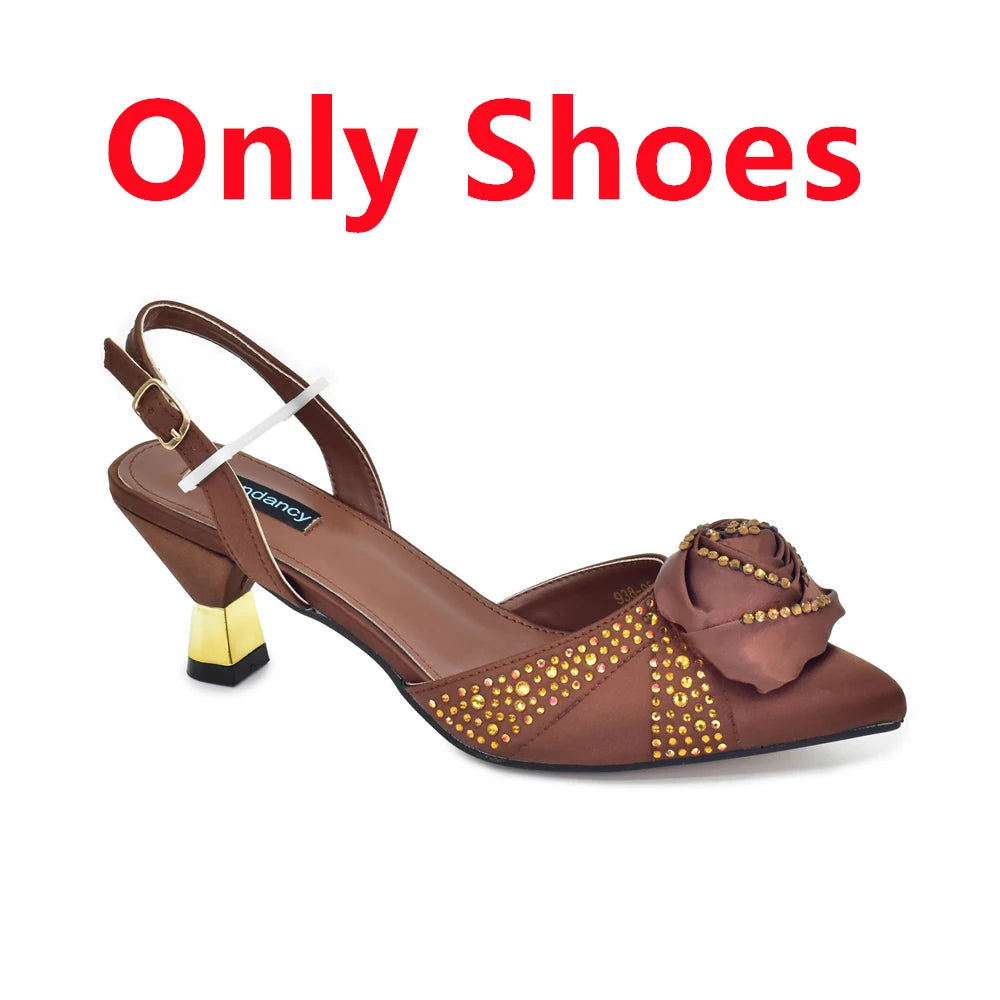2025 Italian Design African Women's High Heels Pointed Toe Sandals Party Wedding Party Shoes and Bags Set for Wedding