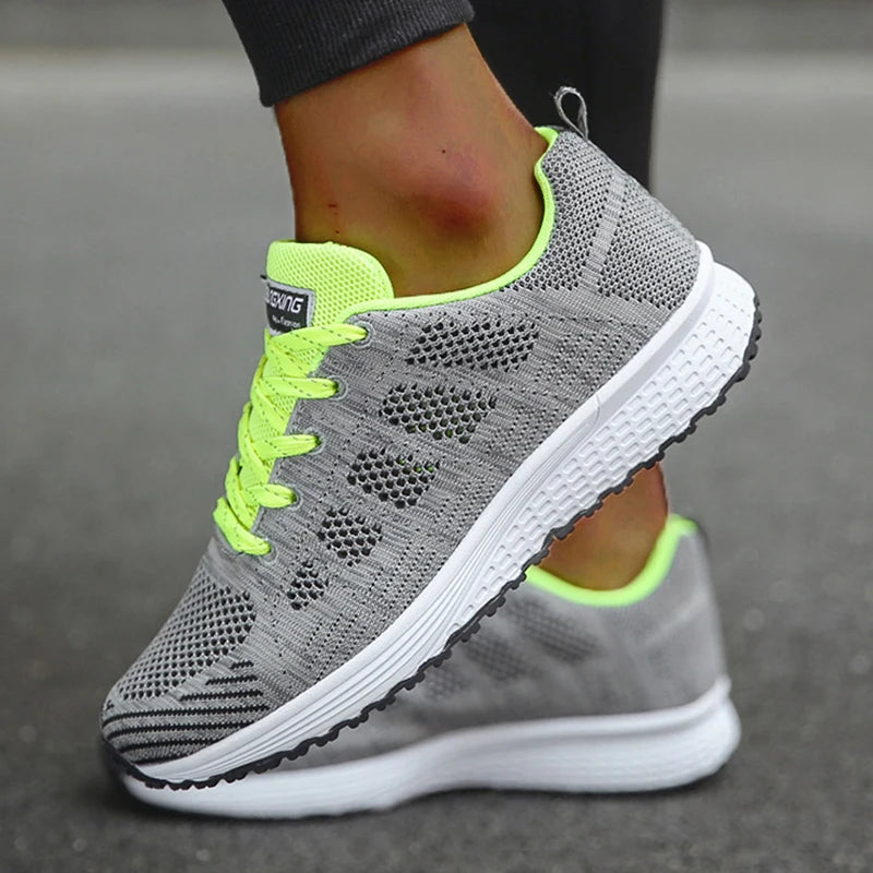 Women's Sneaker 2024 New Fashion Breathable Trainers Comfortable Sneakers Mesh Fabric Lace Up Women's Tennis Shoes For Women