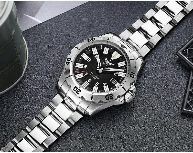 YELANG V1036 42mm Men's Quartz Watch Luminous Display Japan Movement 30ATM Waterproof Stainless Steel Band with Luminous Hands
