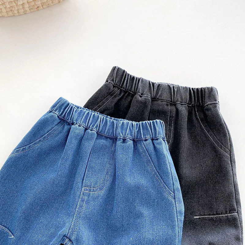 New Autumn Kids Jeans Children Girls Solid Colour Denim Blue Pants Baby Boys Cute Casual Trousers 9M-5T Unisex