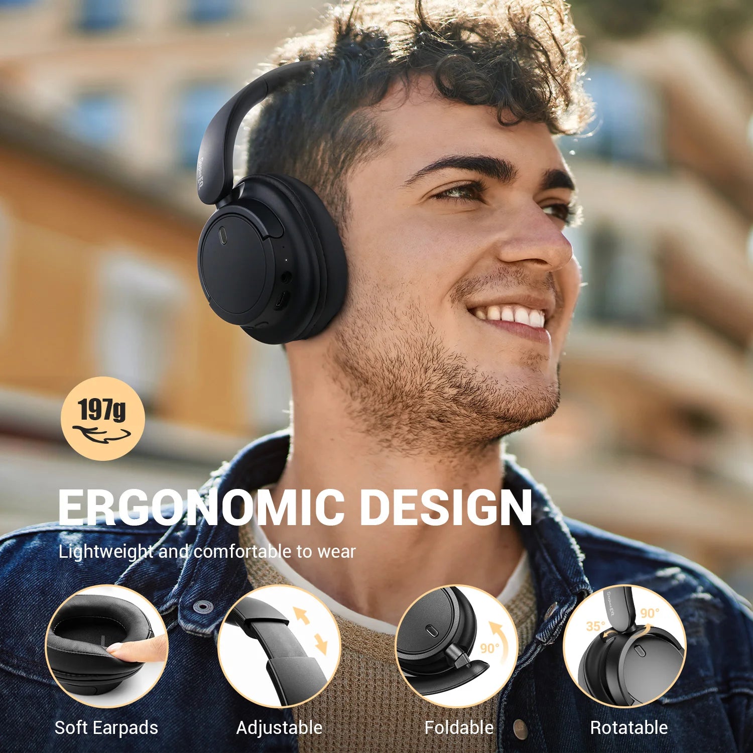 Oneodio SuperEQ V16 Wireless Bluetooth 5.3 Headphones 40mm Driver Headsets 90Hrs Playtime Over-Ear Bluetooth Headset