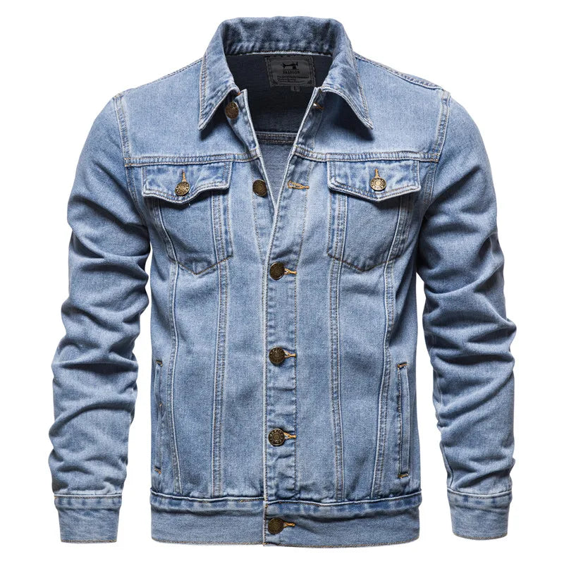 Cotton Denim Jacket Men's Casual Solid Colour Lapel Single Breasted Jeans Jacket Autumn Slim Fit Quality Men's Jackets