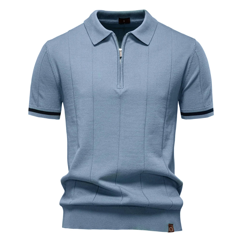 Men's Solid Colour Sport Zipper Polo Shirt Athletic Social Polo Shirts for Men Office Slim Fit Polo