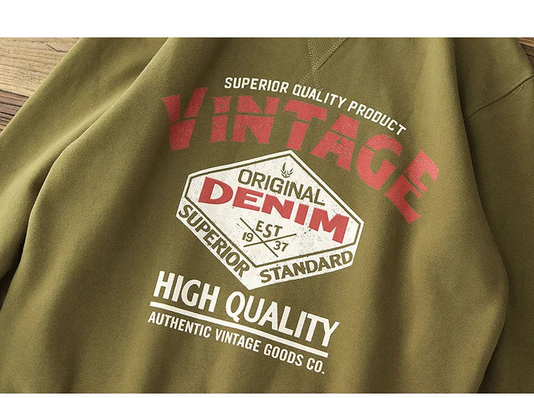 Autumn New American Retro Heavyweight 500g Letter Printed Sweatshirts Men's Fashion 100% Cotton Washed Pullover Casual Sportwear