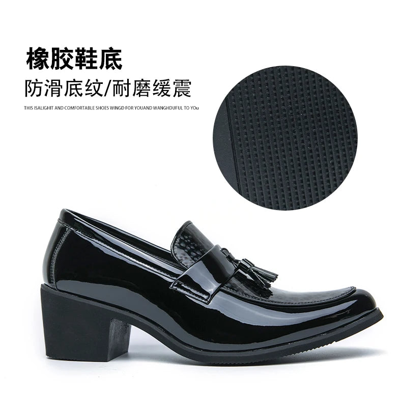 Height Increasing Male Formal Dress Shoes High Heel Men Popular Wedding Oxfords Black Silver Adult Leisure Casual Shoes