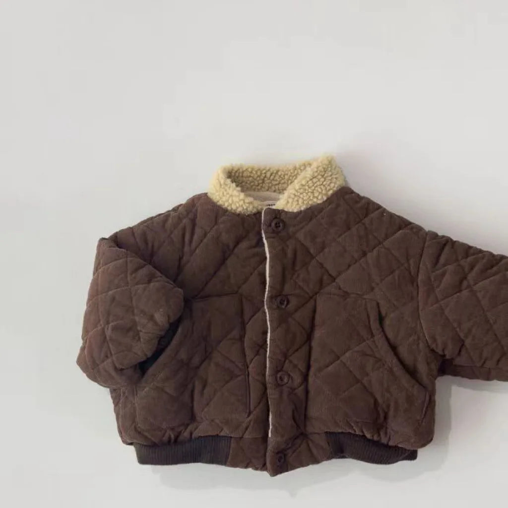 2025 Winter Nieuwe Baby Lange Mouw Warme Jas Plus Fluwelen Dikke Baby Jongen Gewatteerde Jas Meisjes Vintage Fleece Jas Kinderkleding 1-3Y