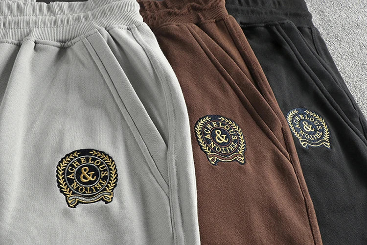Herfst Amerikaanse Retro Terry Gebreide Borduurwerk Joggingbroek Heren Eenvoudige Elastische Taille Trekkoord Sport Casual Jeugd Losse Broek
