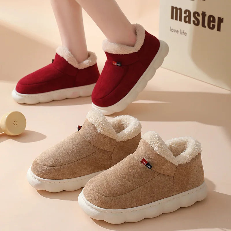 Men's Warm Fluffy Cotton Shoes Outdoor and Indoor Anti-Skid Fur Plush Male Winter Shoes With Soft Sole Fuzzy House Slippers