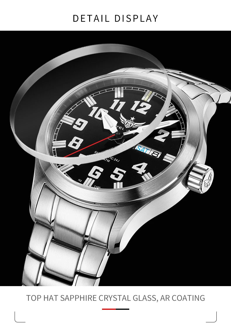 Yelang V1007 42MM Men Watch NH36 Luminous T100 Brand 100M Waterproof Mechanical Automatic Watch Sapphire Lens Reloj Business