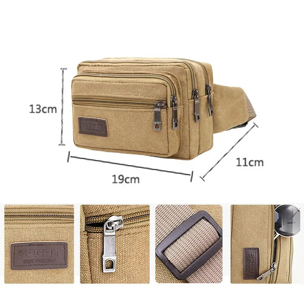 Men’s Canvas Waist Bag – Multifunction Fanny Pack Belt Bag for Travel, Outdoor Sports & Everyday Use