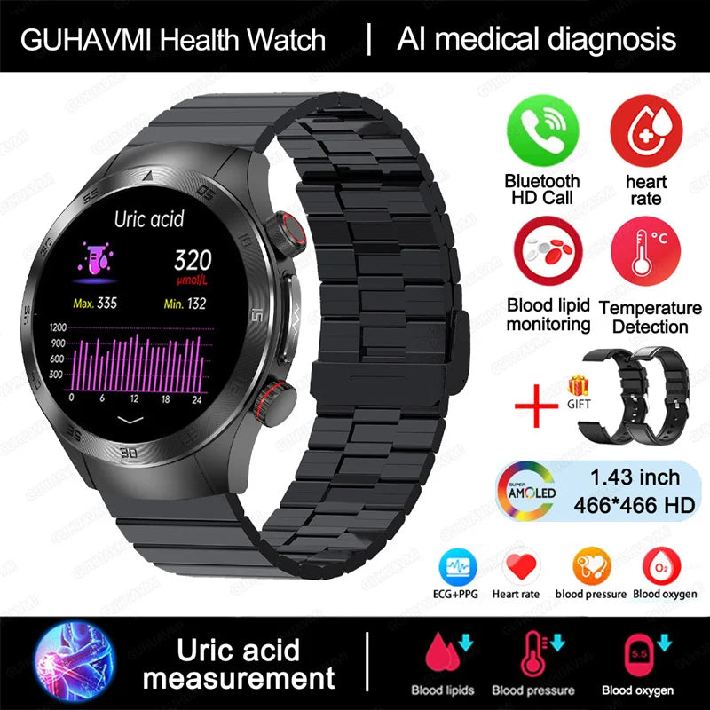 2025 New Smart Watch ECG+PPG Laser Treatment Blood Lipid Heart Rate Blood Pressure Health Sport Smartwatch For Men - Compatible with Huawei & Xiaomi IOS
