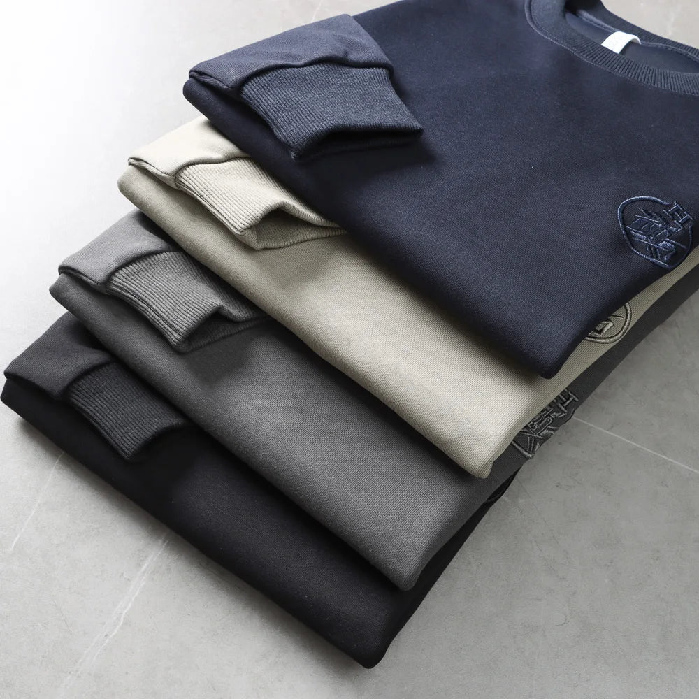 Autumn New American Retro Long Sleeve O-neck Embroidery Sweatshirts Men's Fashion Washed Old Terry Pullover Casual Sportwear