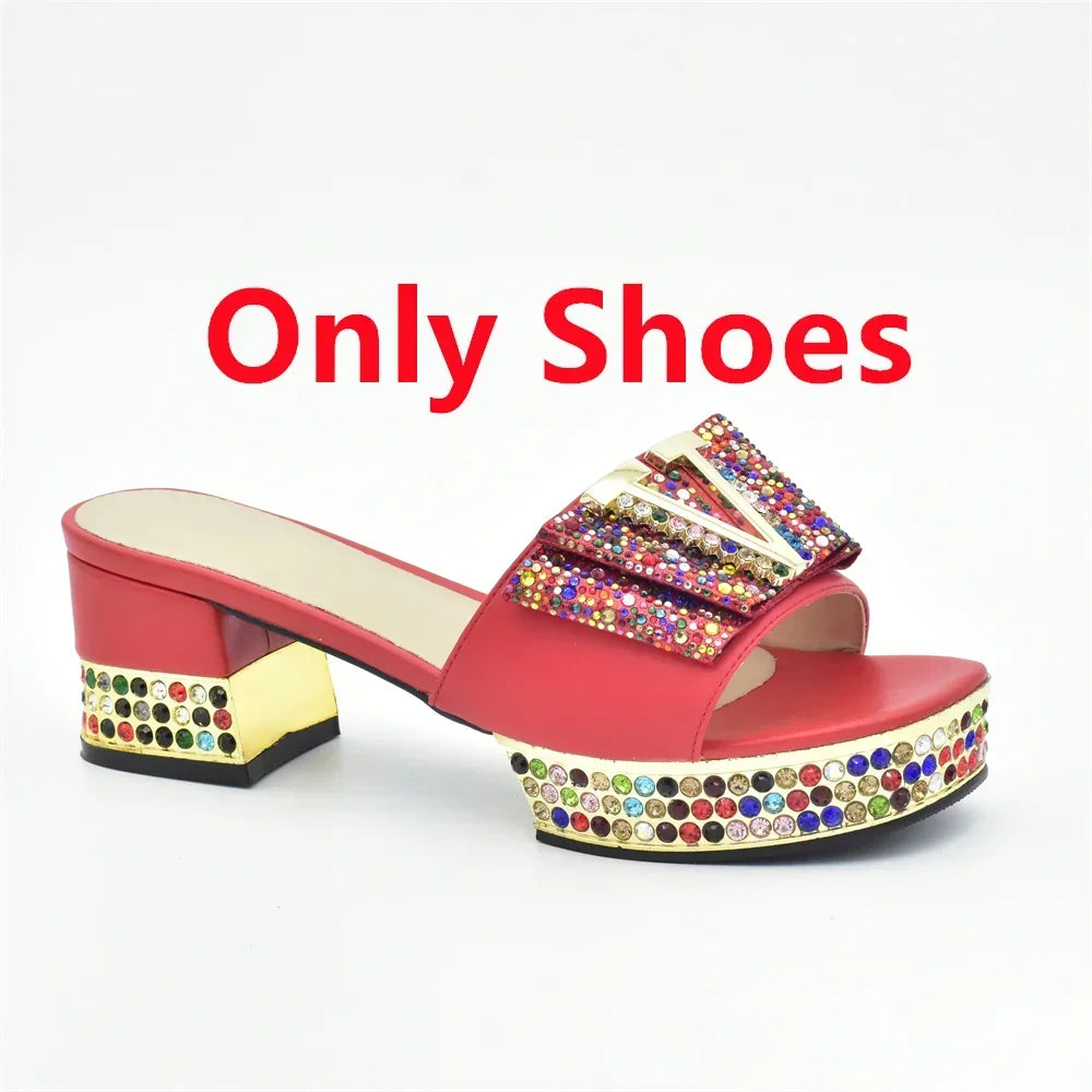 Fashion Ladies Shoe and Bag Set Latest Designers Nigeria Party Shoes and Bags for Women Full Rhinestone Wedding Shoes for Bride