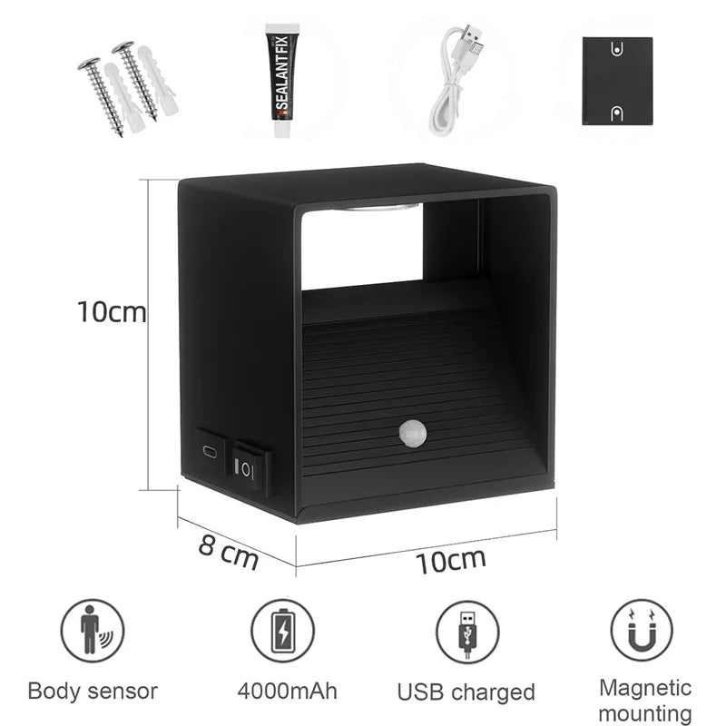 LED-wandlamp, USB-oplaadbaar, aluminium, nachtlampje voor binnen, met bewegingssensor voor slaapkamer, gang, trap, kamerverlichting