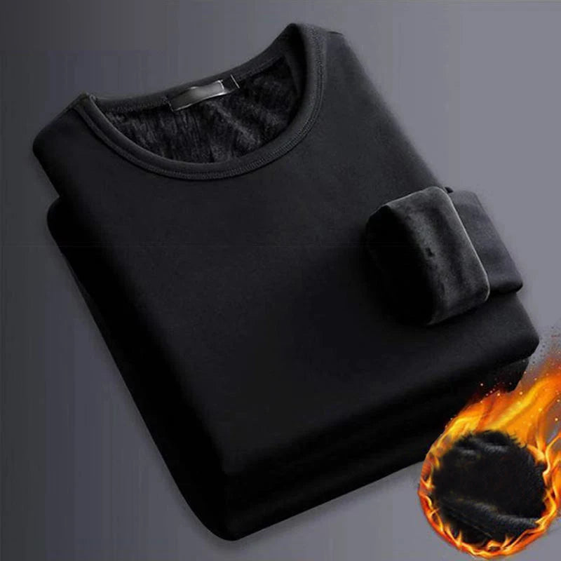 1 STUKS Heren Winter Thermisch Ondergoed met Lange Mouwen Plus Fluwelen Gewatteerd T-shirt Slanke Effen Kleur O-hals Onderkant Shirt