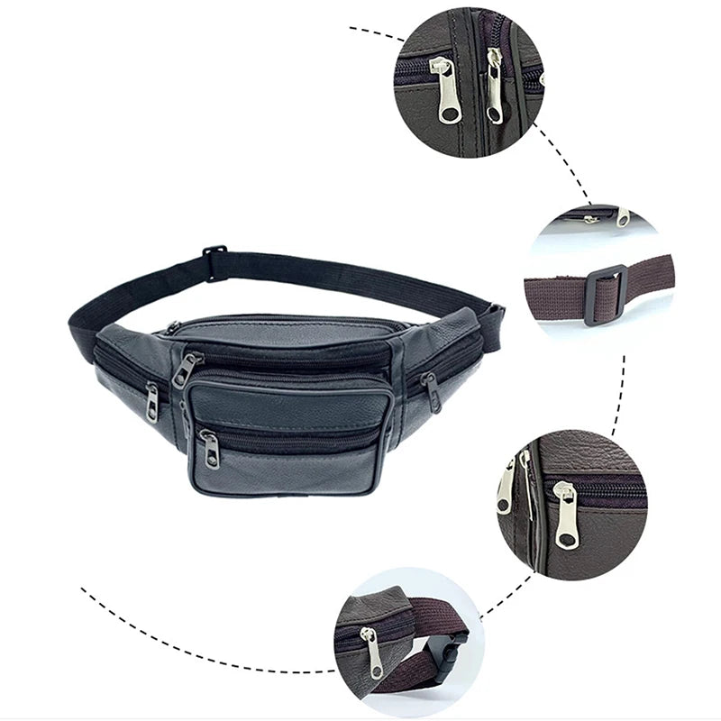 Men’s PU Leather Waist Bag – Luxury Fashion Fanny Pack & Crossbody Belt Bag for Travel & Everyday Use