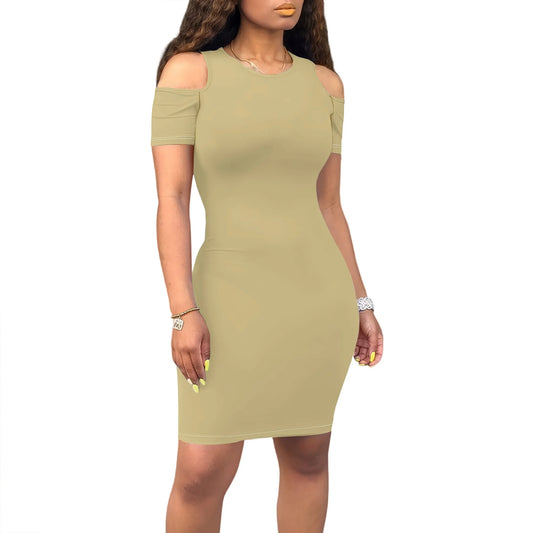 Summer Off Shoulder Dresses for Women Summer Crewneck Short Sleeve Casual Knee Length T Shirt Going Out Dresses