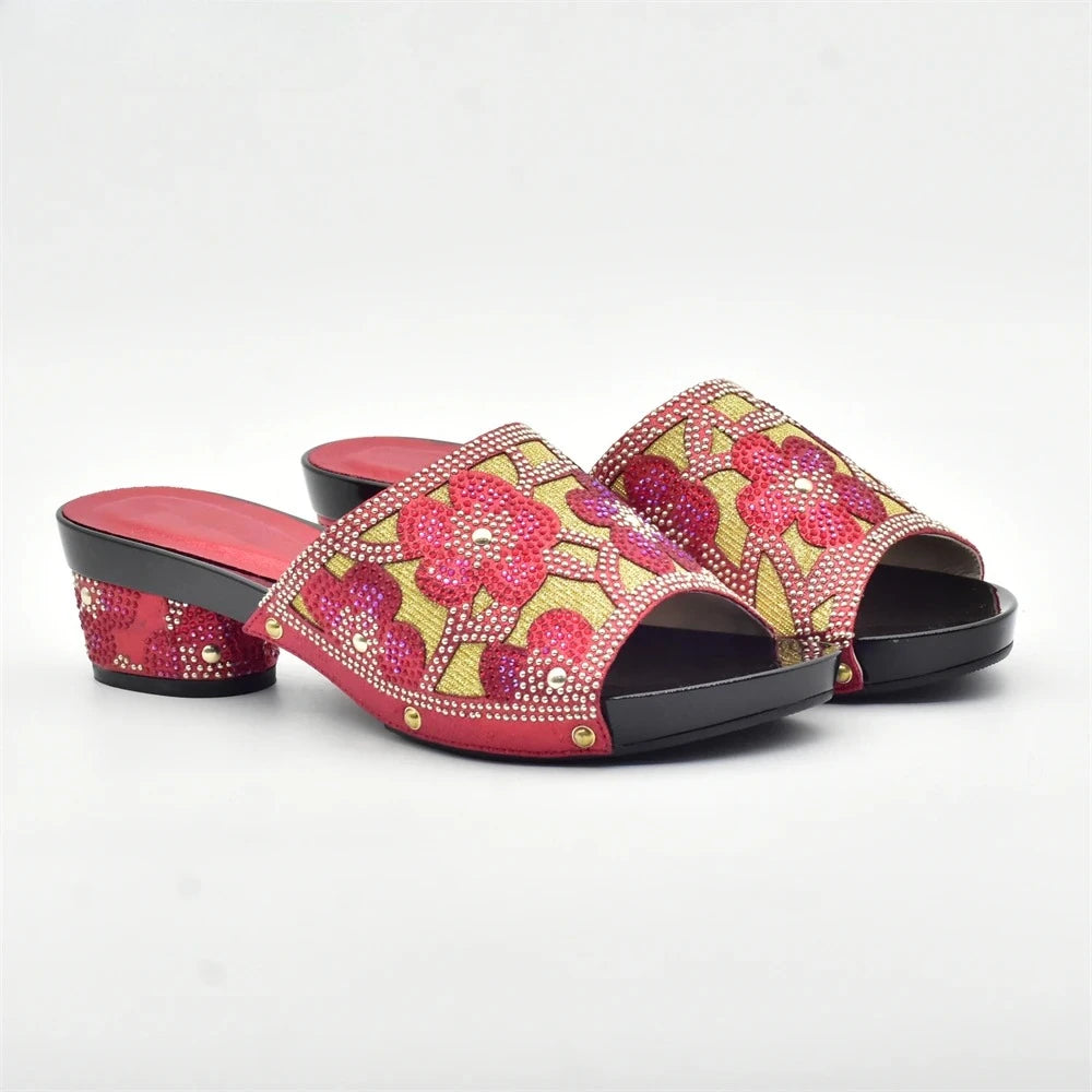 New Red Rhinestone Women Wedding Shoes High Quality African Paty Shoes Open Toe Sexy Ladies Shoes Italian Women Wedding Pumps1