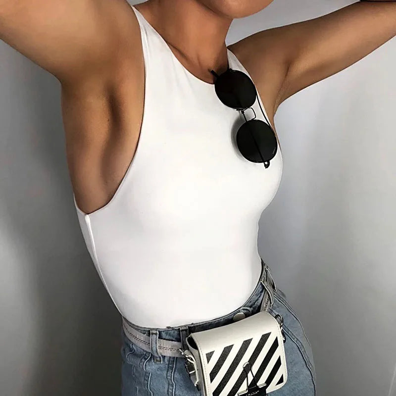 2025 Zomer Effen Kleur Vrouwen Bodysuits Y2K Streetwear Mouwloos Vest Bodysuit Vrouwelijke Sexy Bodycon Club Korte Playsuits Mujer