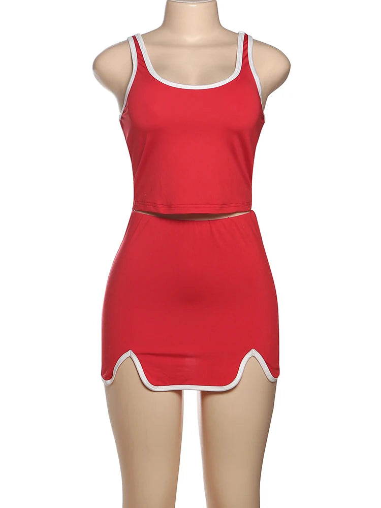 Casual Simple Women 2 Piece Set Tracksuit Skinny Tank Tops + Irregular Hem Skirts Matching Stretch Streetwear Outfits