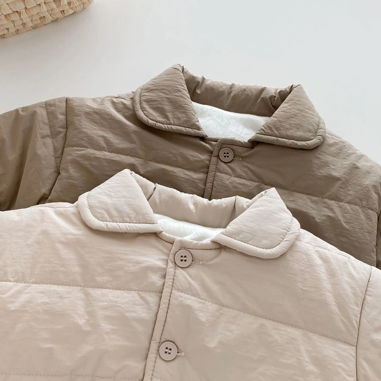 Baby Children's Winter Clothing Solid Colour Cotton Jacket Girls Simple Pocket Outwear Boys Fur Lining Warm Coat 0-5Y Unisex