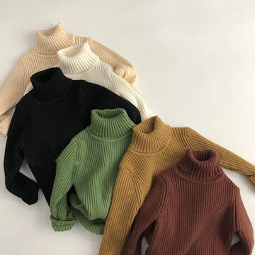 Kids Sweaters Turtleneck Boys Pullovers Vintage Girls Children Knitwear Warm Base Sweater 1-6Y Unisex