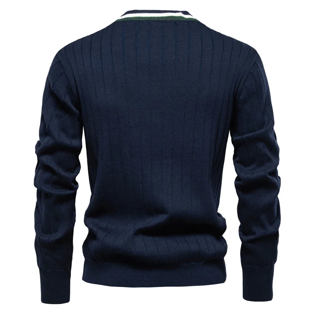 Men's Cotton Cardigan Sweater V-Neck Button-Up Casual Youth Knitted Sweaters for Men