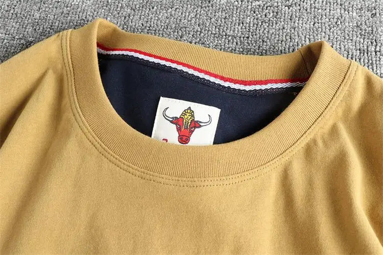 2025 Summer New American Retro Short Sleeve O-neck Letter Printed T-shirt Men's Fashion 100% Cotton Washed Casual Youth Tops